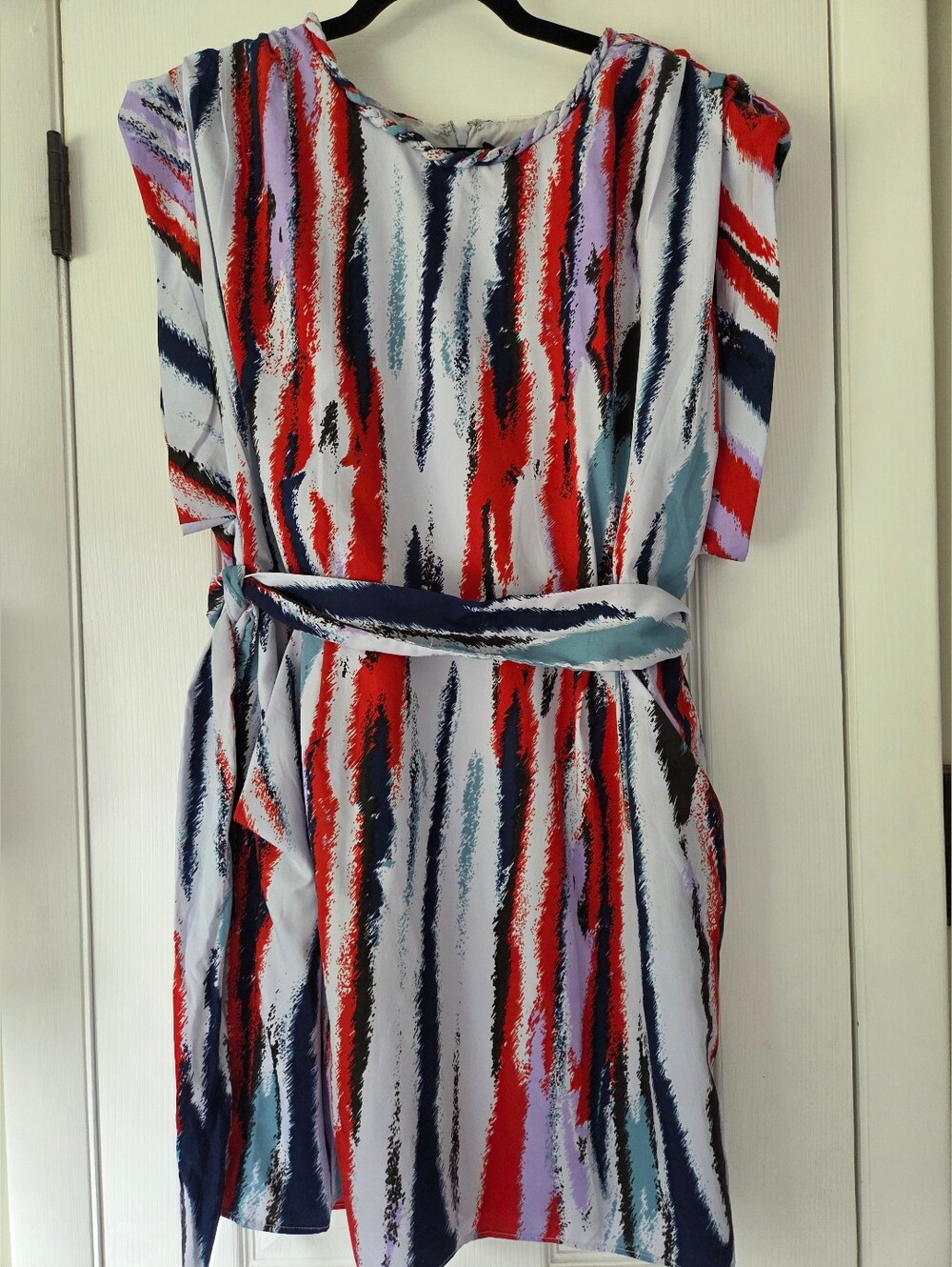 W118 by Will Baker Dress in Red, Navy & Light Blue Stripes